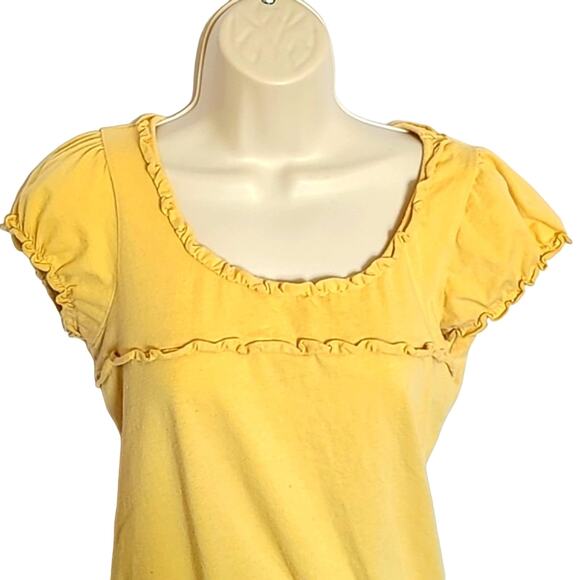 Excellent Charlotte Russe Junior Yellow Ruffle Trim Short Sleeve Blouse SZ Large - Picture 4 of 6